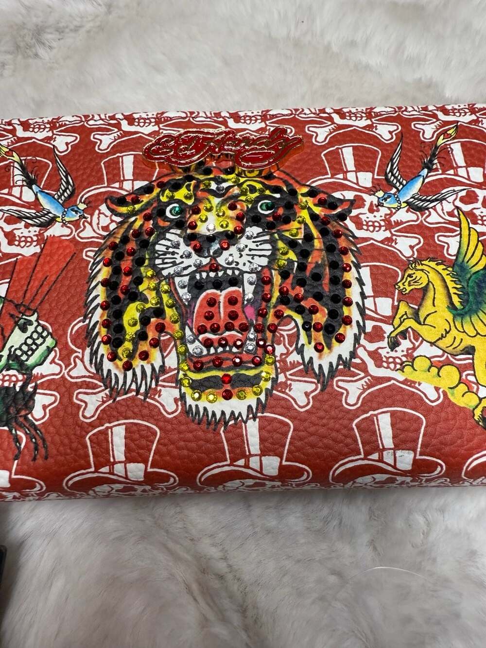 Ed Hardy Women's Red Rhinestone Tiger Graphic Wristlet Wallet